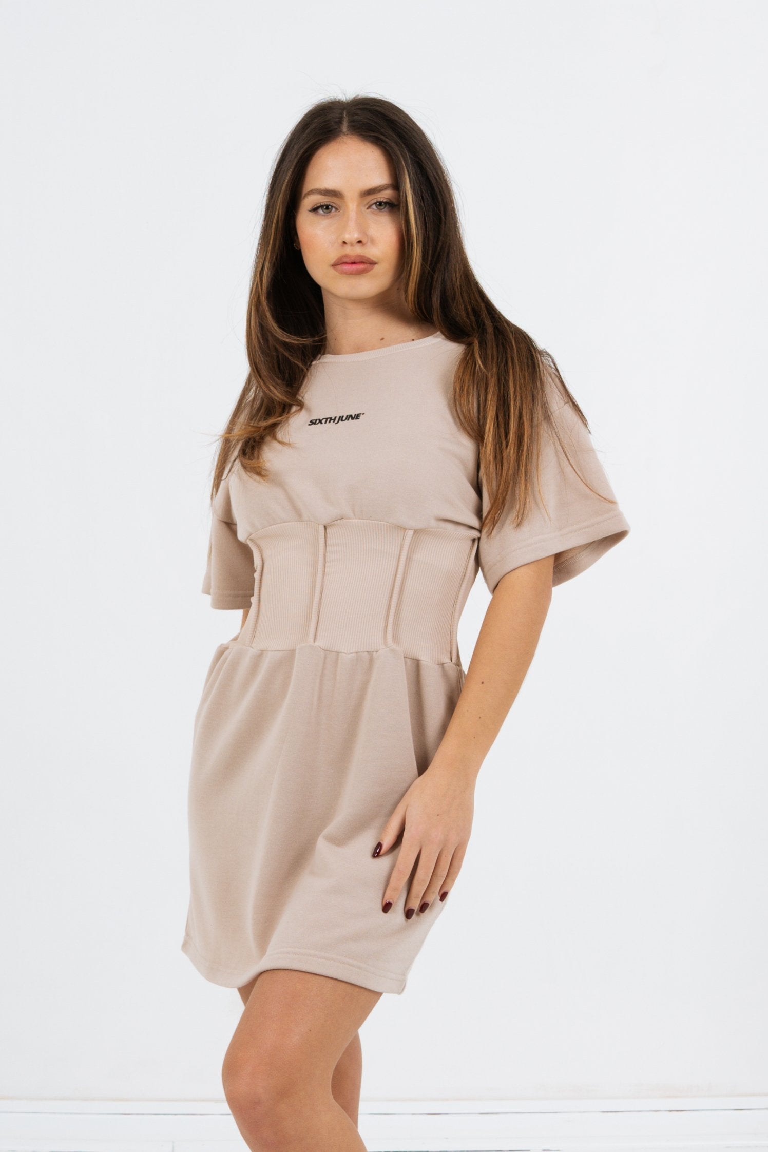 Sixth June - Robe t-shirt corset Beige