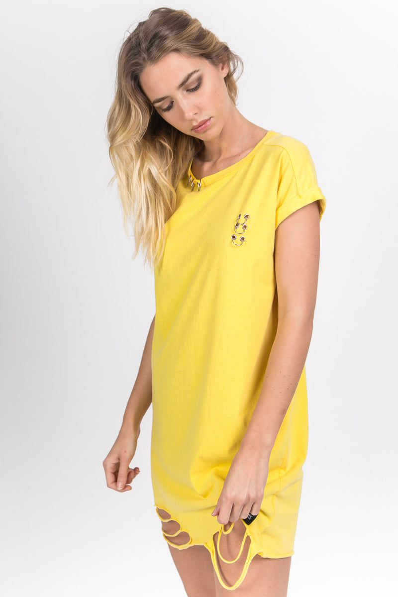 Sixth June - Robe t-shirt anneaux destroy jaune