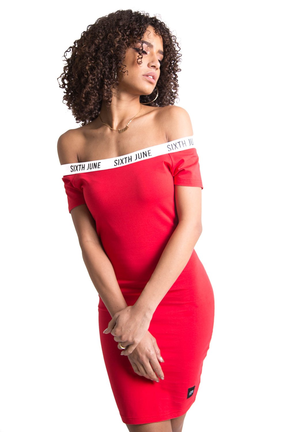 Strip Naked Shoulders Dress Red
