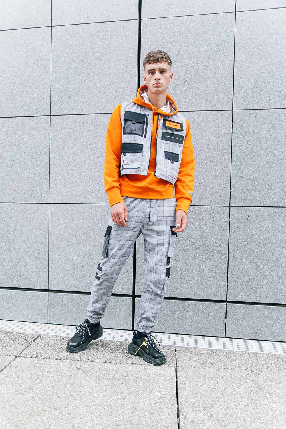 Sixth June - Pantalon cargo Prince de Galles noir