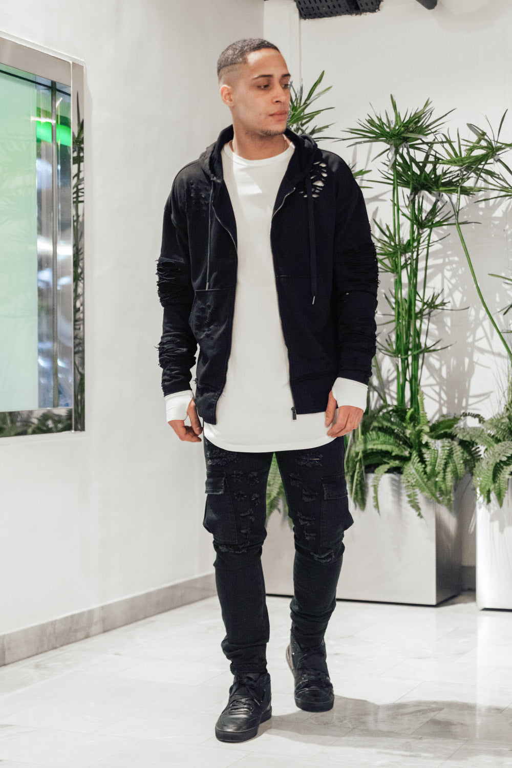 Sixth June - Sweat-shirt biker destroy noir M2414VJA