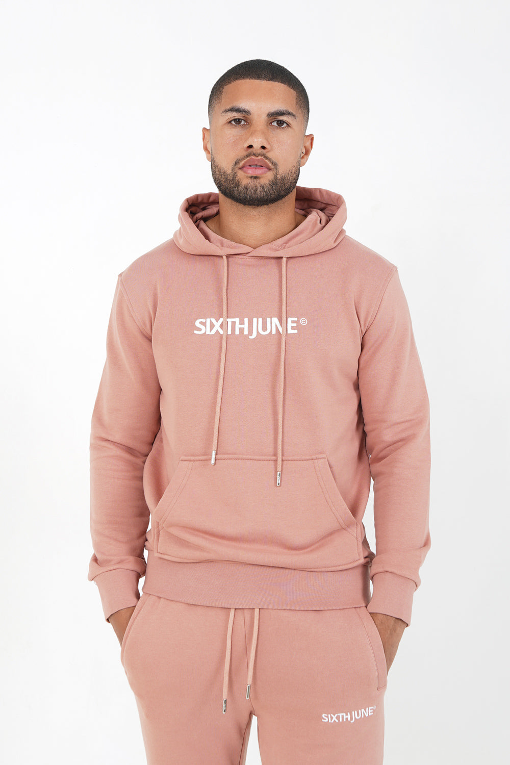 Sixth June - Sweatshirt capuche logo brodé Rose
