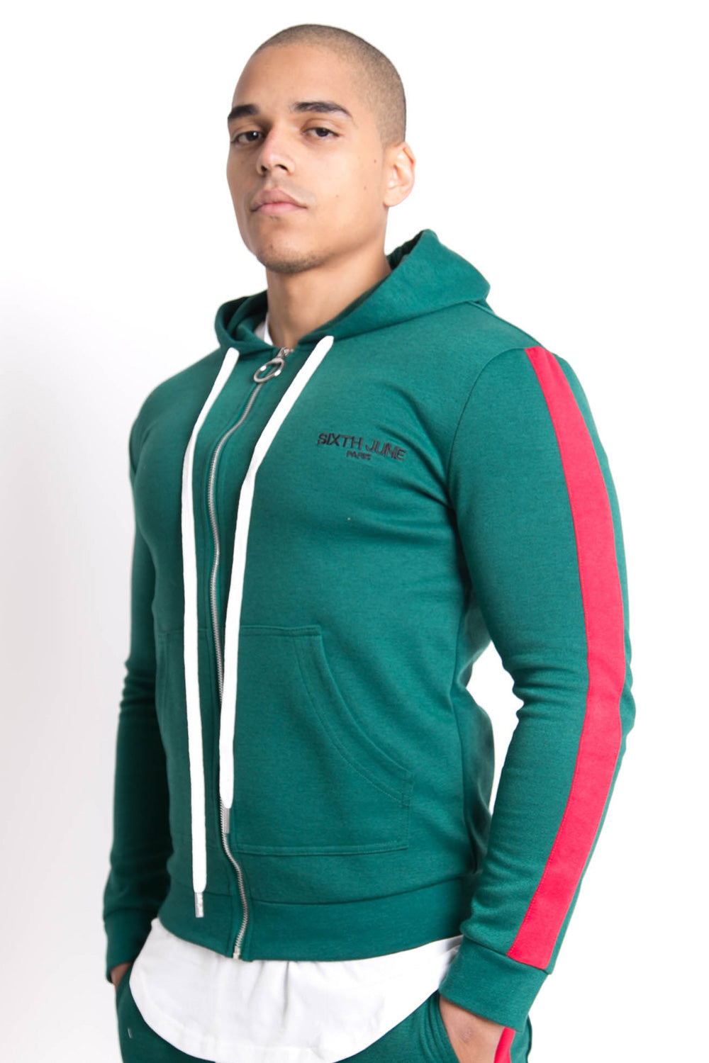 Sixth June - Sweat capuche bandes Sixth June vert rouge