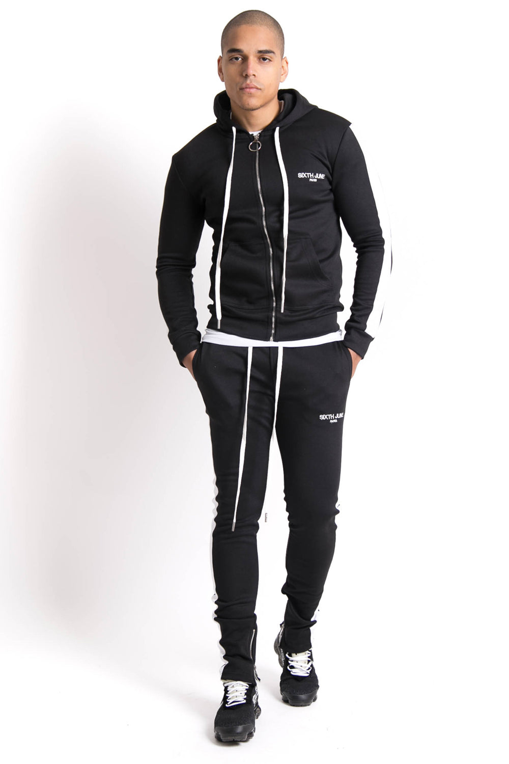 Sixth June - Sweat capuche bandes noir blanc