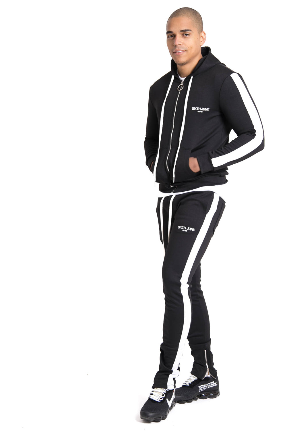 Sixth June - Sweat capuche bandes noir blanc