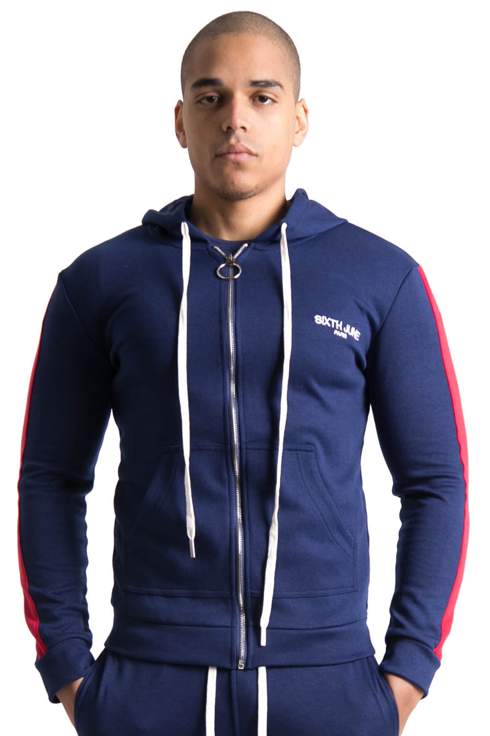 Sixth June - Sweat capuche bandes bleu rouge