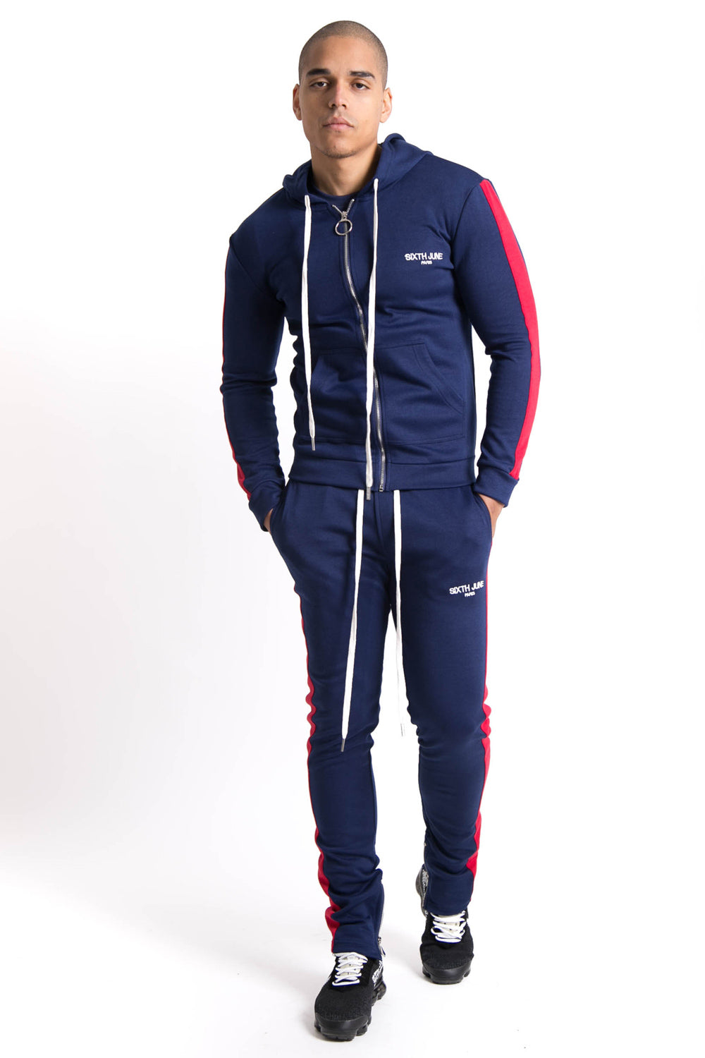 Sixth June - Sweat capuche bandes bleu rouge