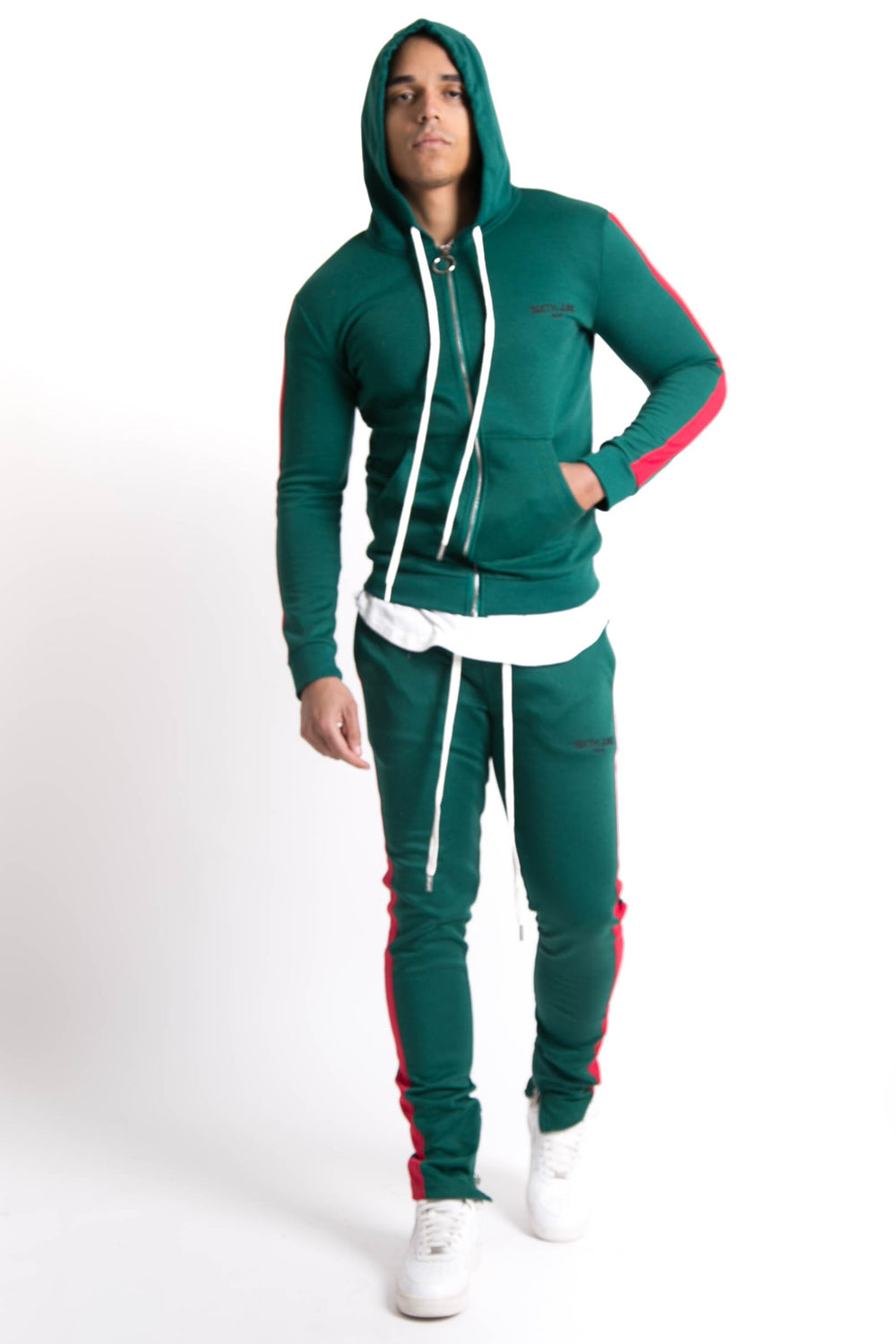 Sixth June - Sweat capuche bandes Sixth June vert rouge