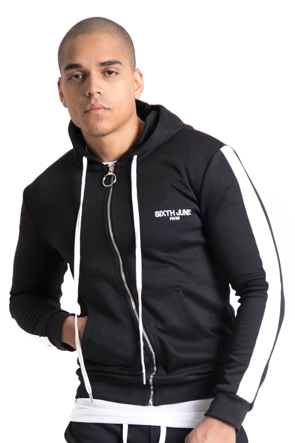 Sixth June - Sweat capuche bandes noir blanc