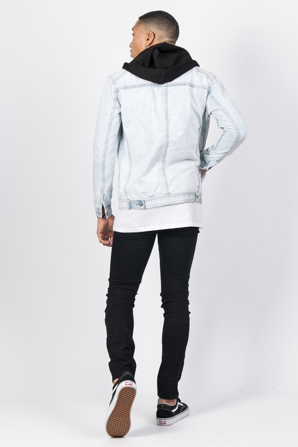 Veste jean capuche bleu