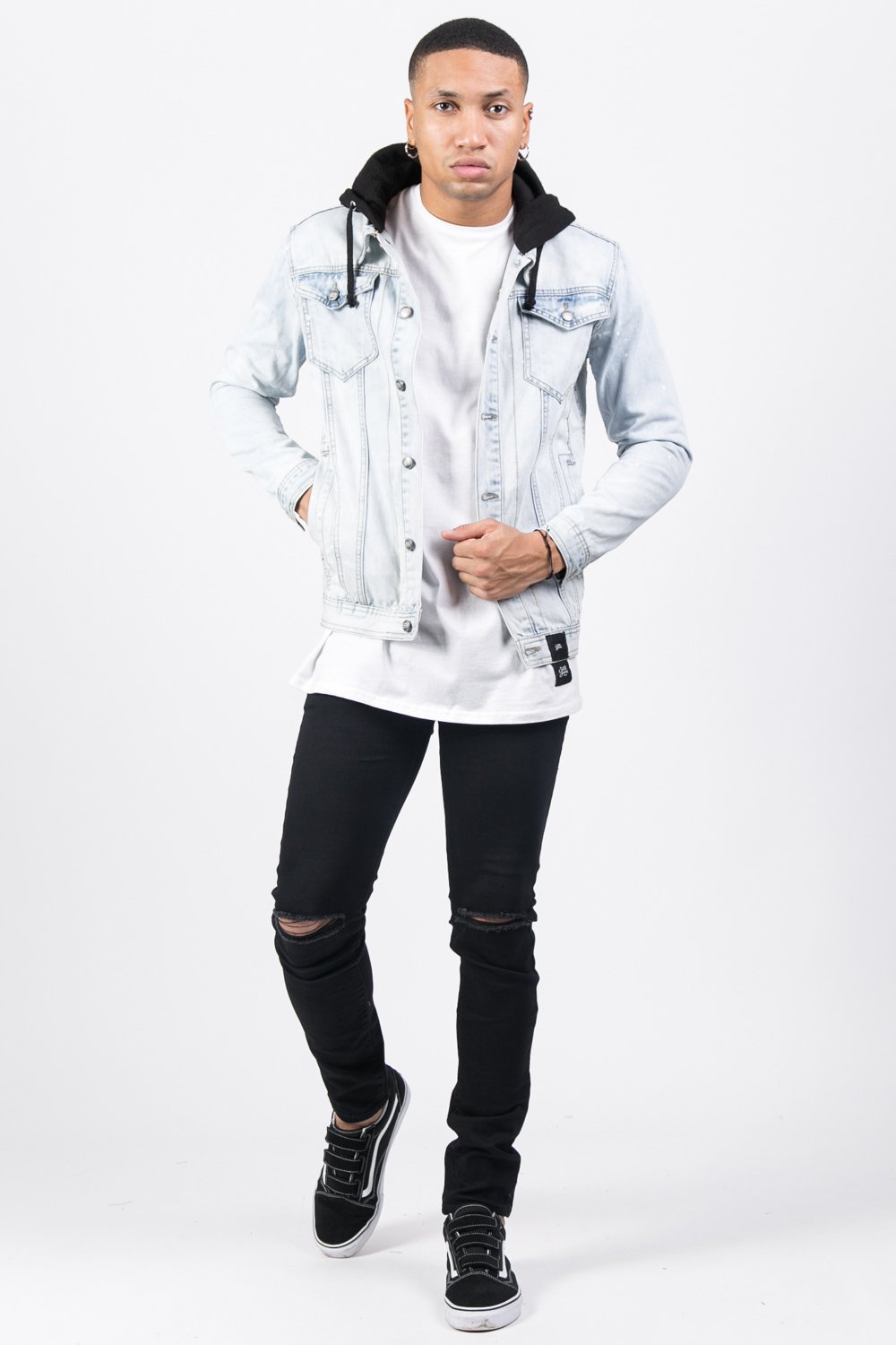 Veste jean capuche bleu