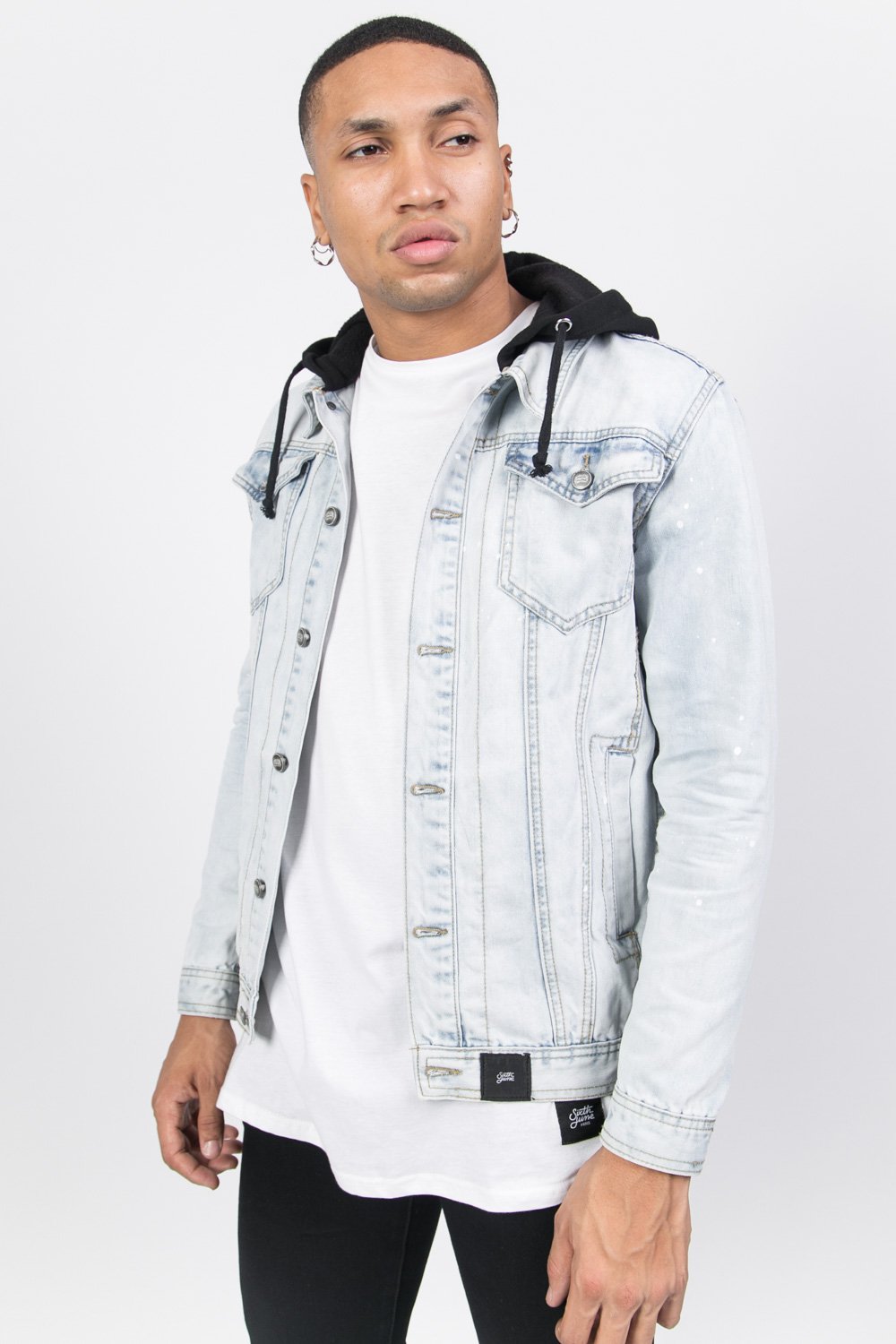 Veste jean capuche bleu