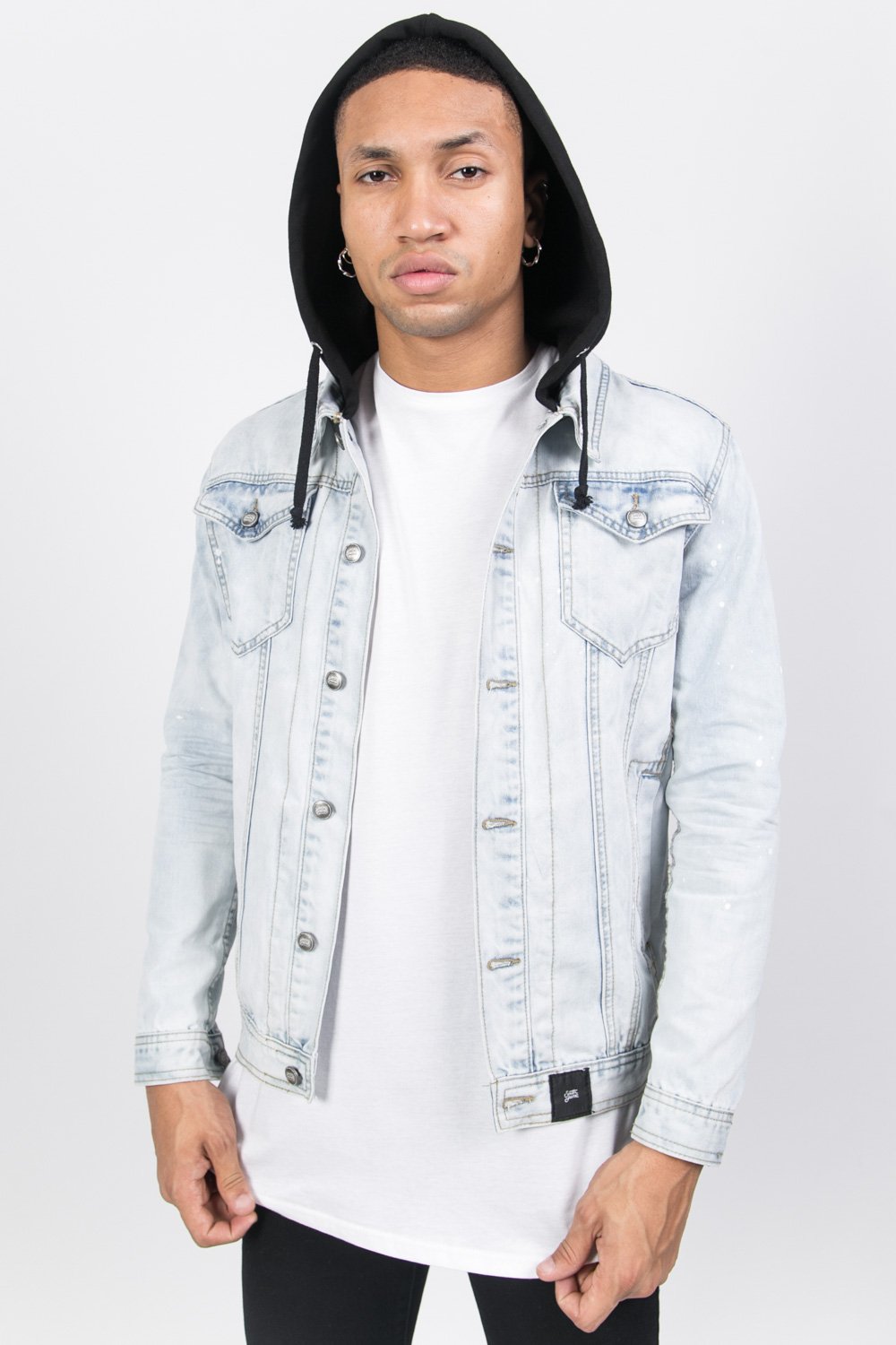 Veste jean capuche bleu