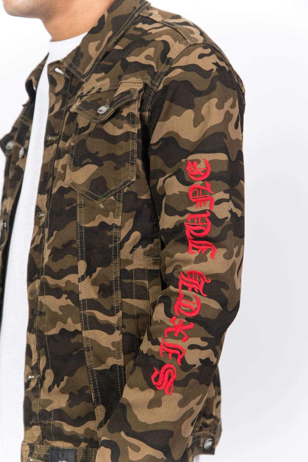 Sixth June - Veste jean camouflage brodée vert