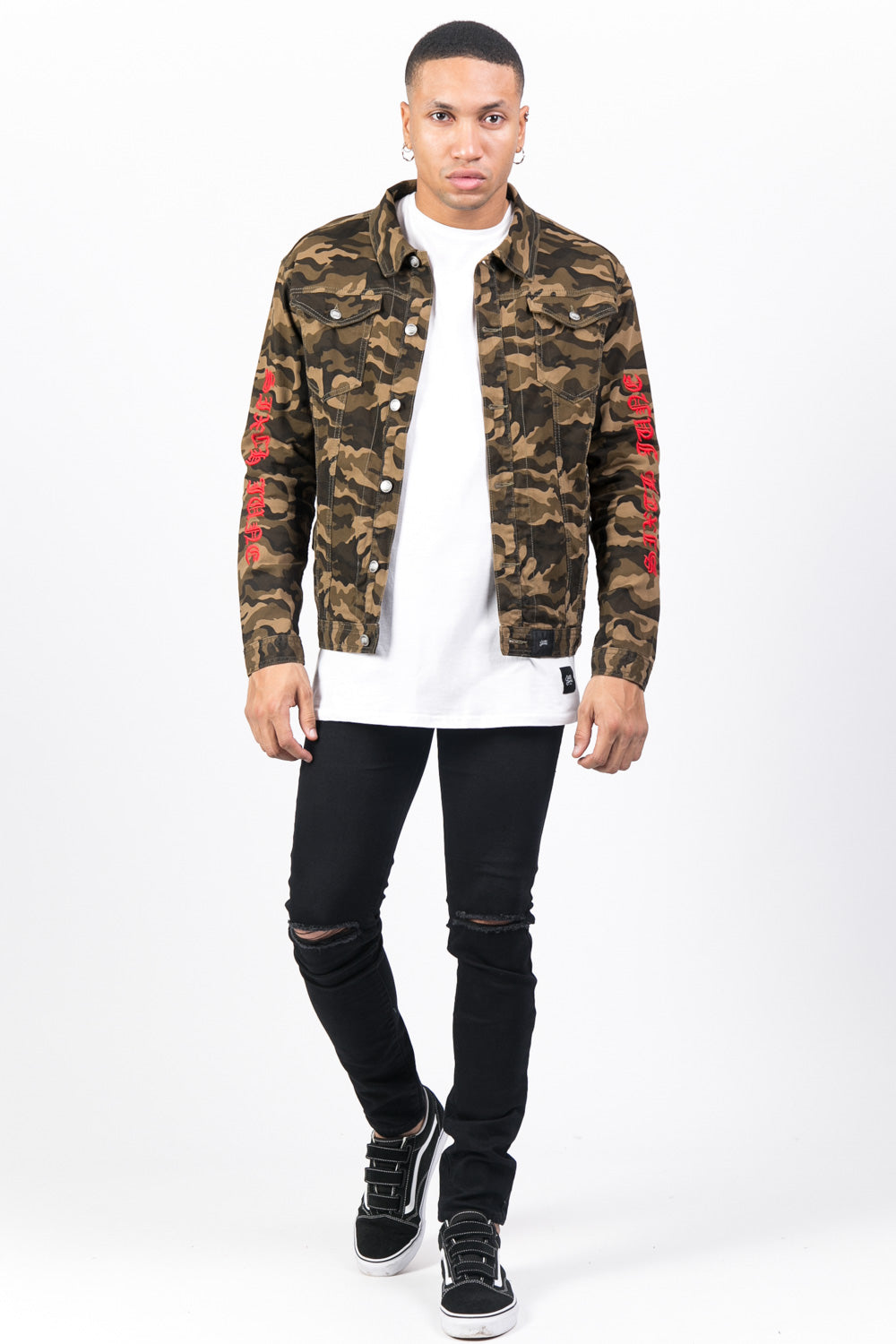 Sixth June - Veste jean camouflage brodée vert