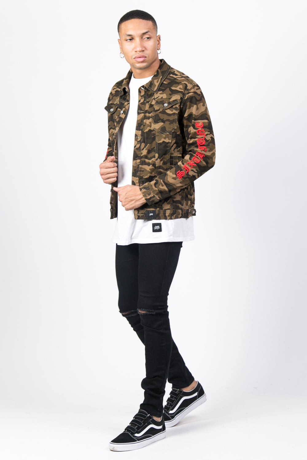 Sixth June - Veste jean camouflage brodée vert