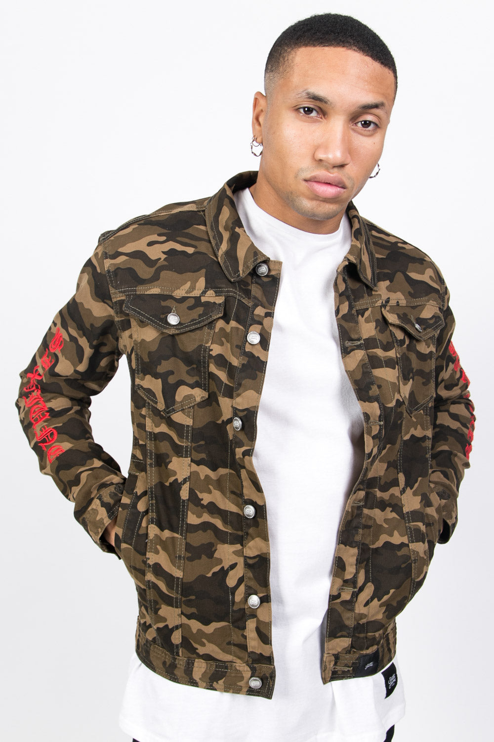 Sixth June - Veste jean camouflage brodée vert