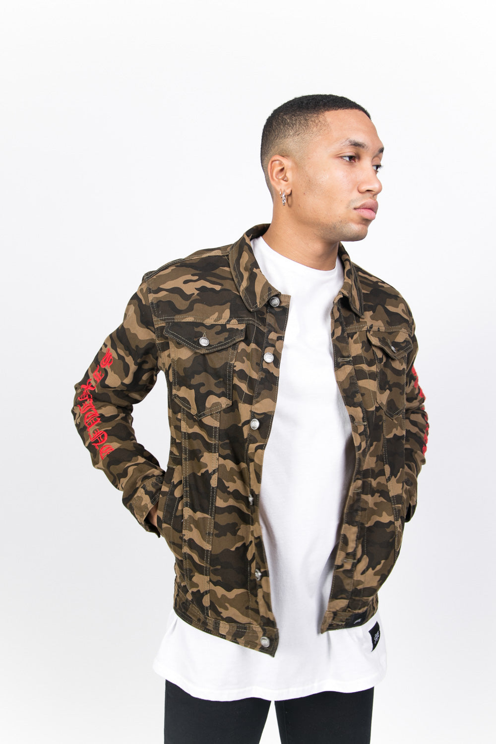 Sixth June - Veste jean camouflage brodée vert