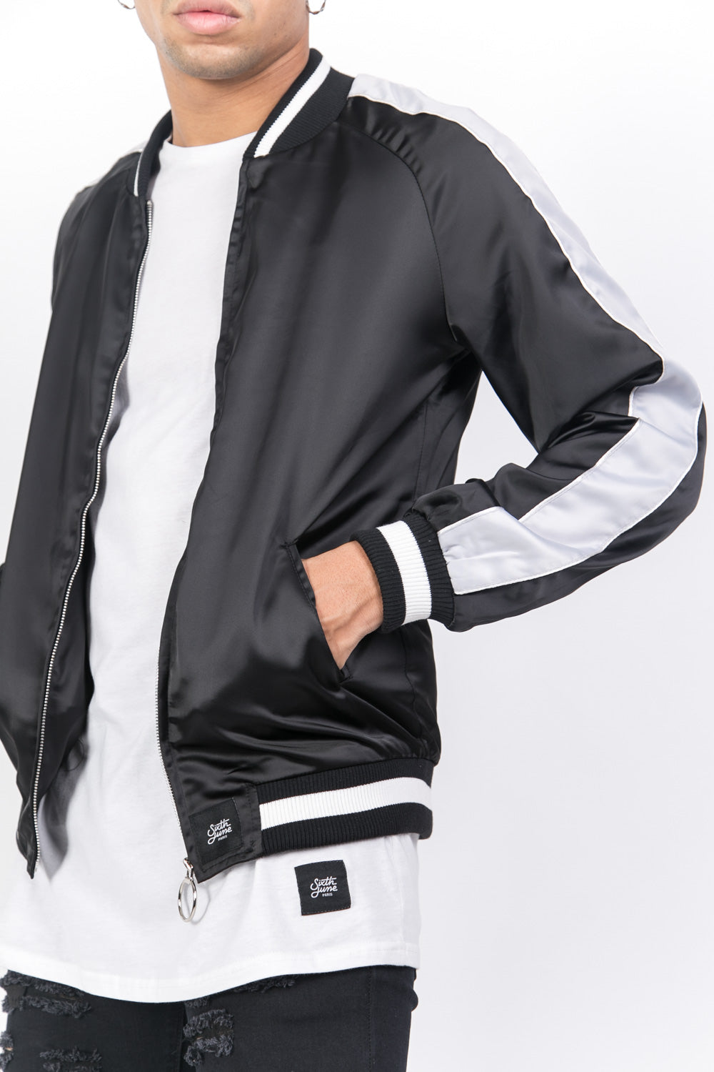 Sixth June - Veste satin bandes noir gris