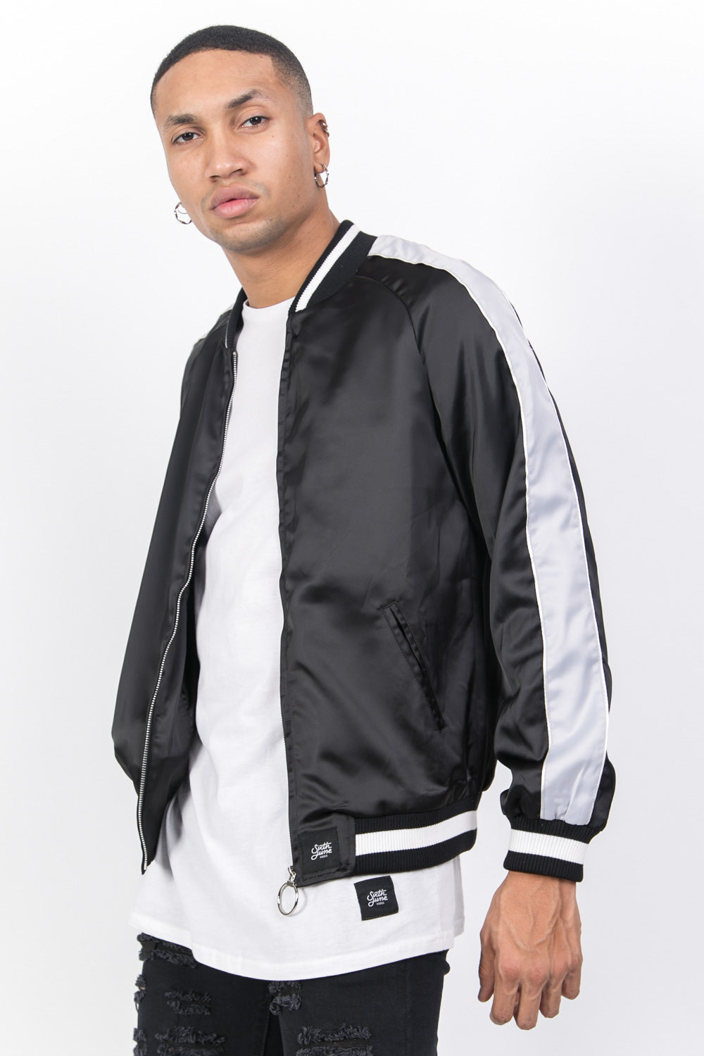 Sixth June - Veste satin bandes noir gris