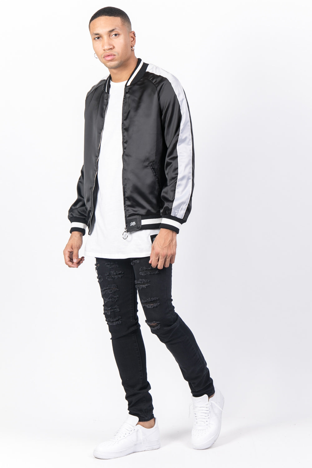 Sixth June - Veste satin bandes noir gris