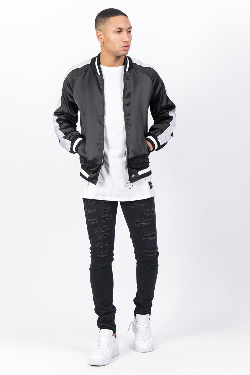 Sixth June - Veste satin bandes noir gris