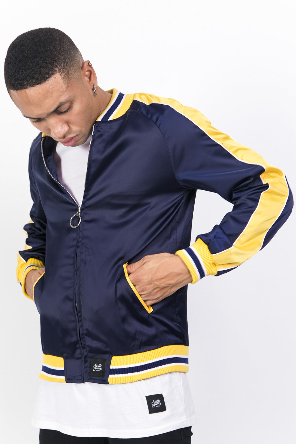 Sixth June - Veste satin bandes bleu jaune