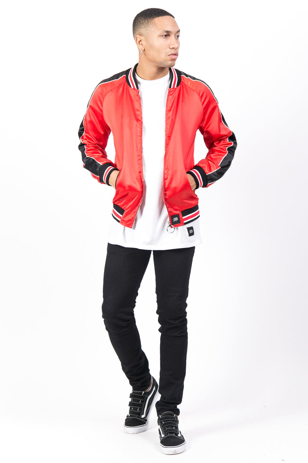 Sixth June - Veste satin bandes rouge noir