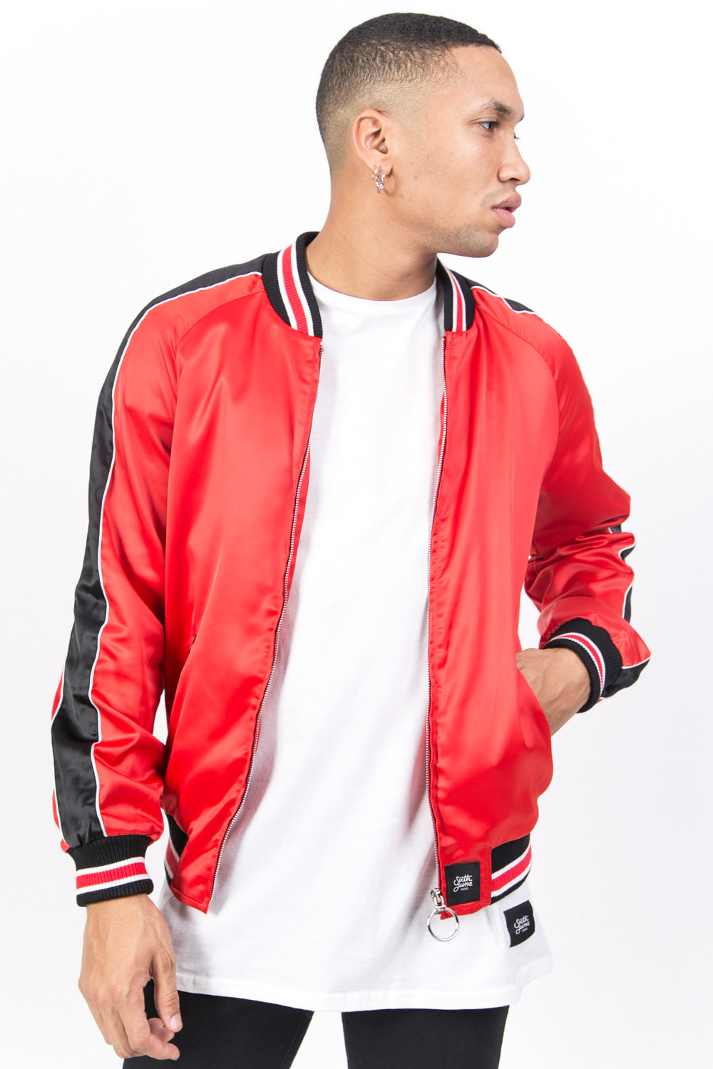 Sixth June - Veste satin bandes rouge noir