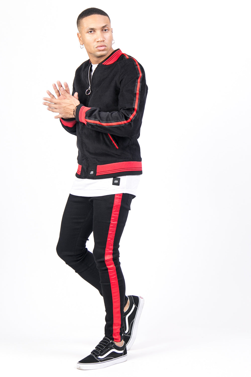 Sixth June - Veste velours côtelé bandes noir rouge