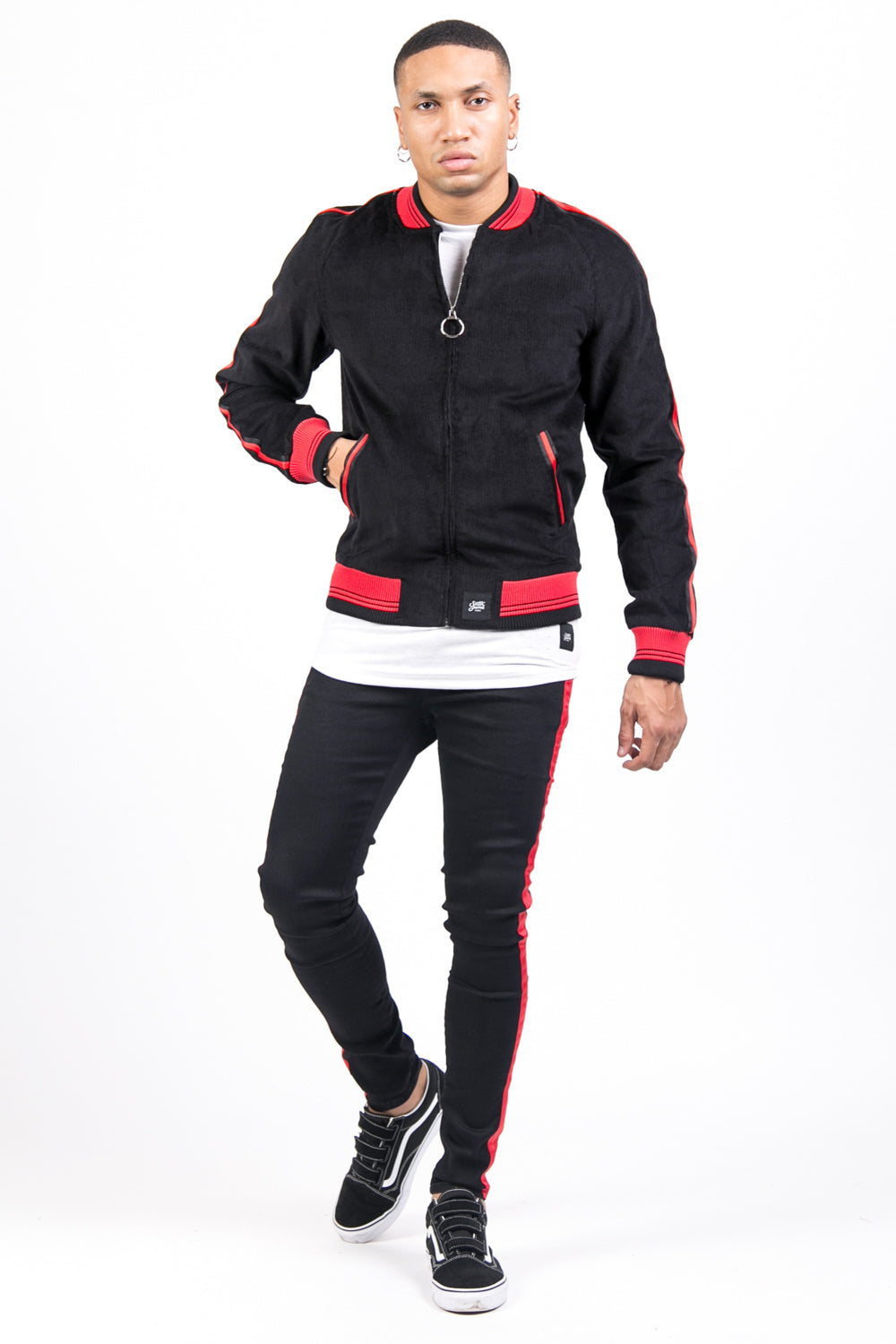 Sixth June - Veste velours côtelé bandes noir rouge