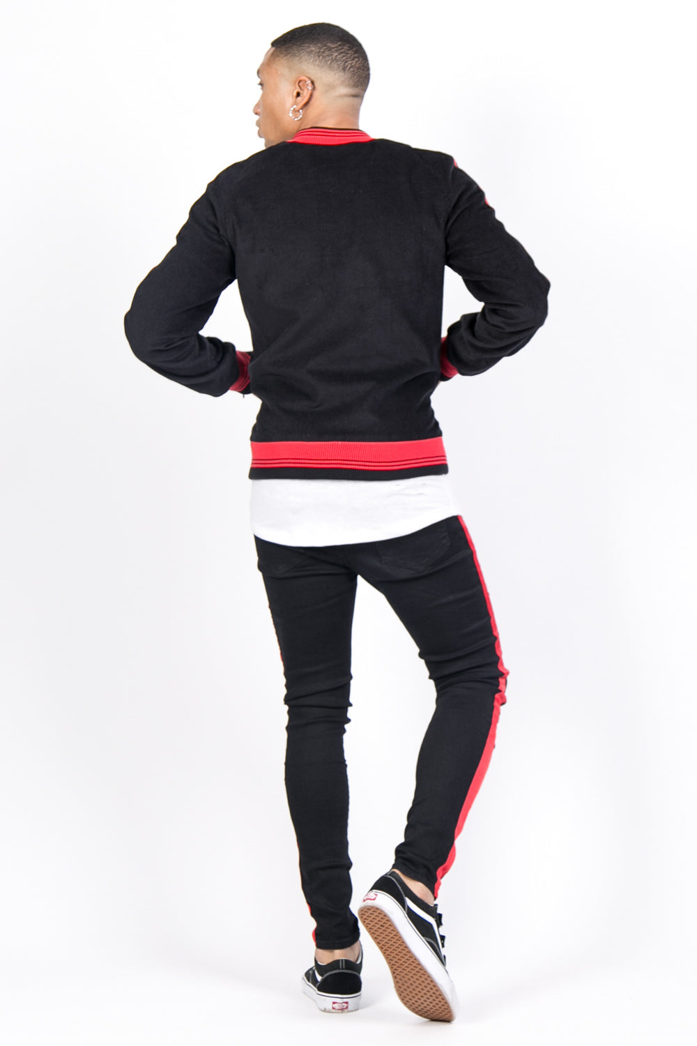 Sixth June - Veste velours côtelé bandes noir rouge