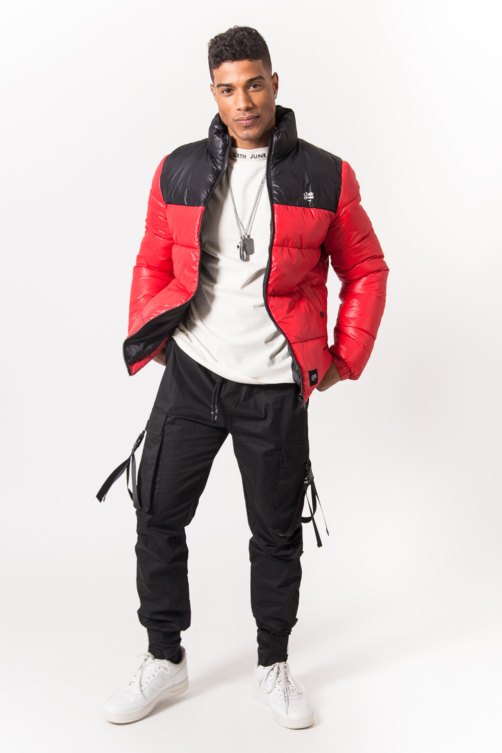 Sixth June - Doudoune brillant bicolore rouge noir