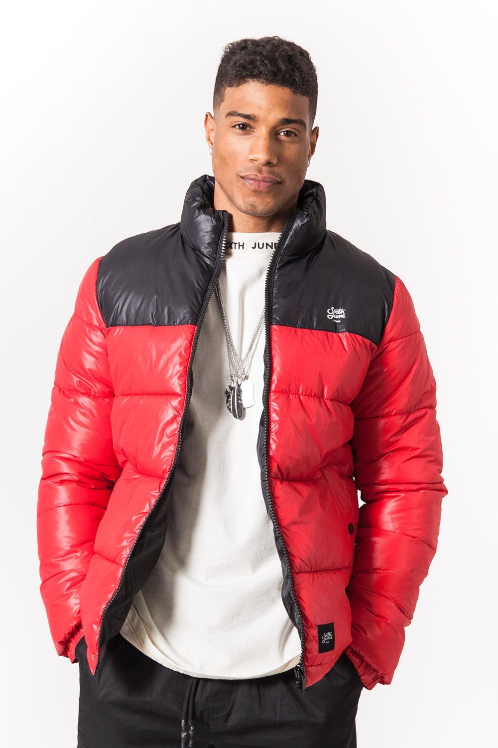 Sixth June - Doudoune brillant bicolore rouge noir