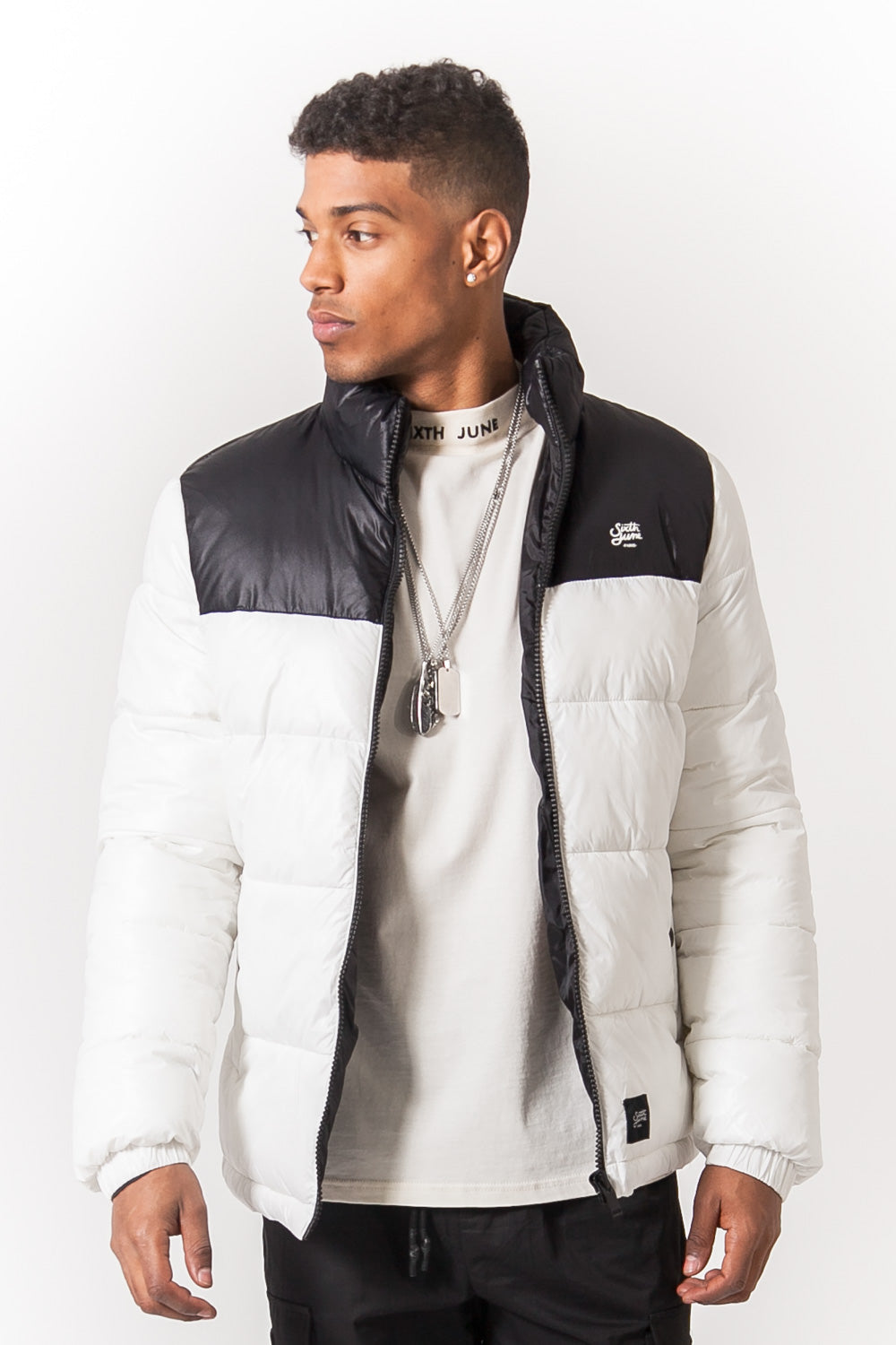 Sixth June - Doudoune vinyle brillant bicolore blanc noir