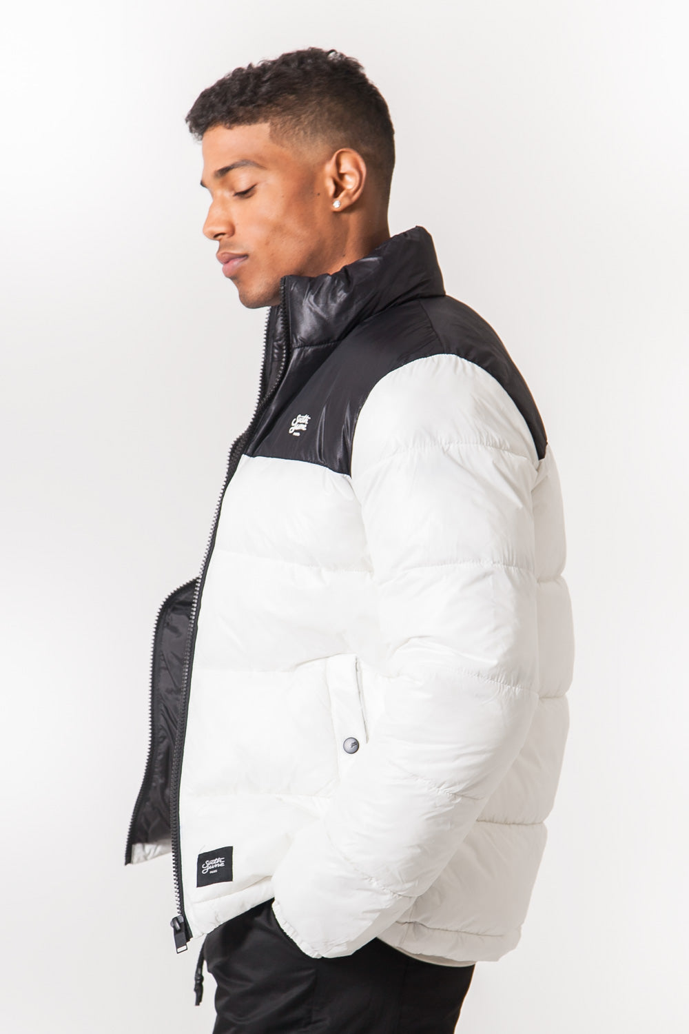 Sixth June - Doudoune vinyle brillant bicolore blanc noir