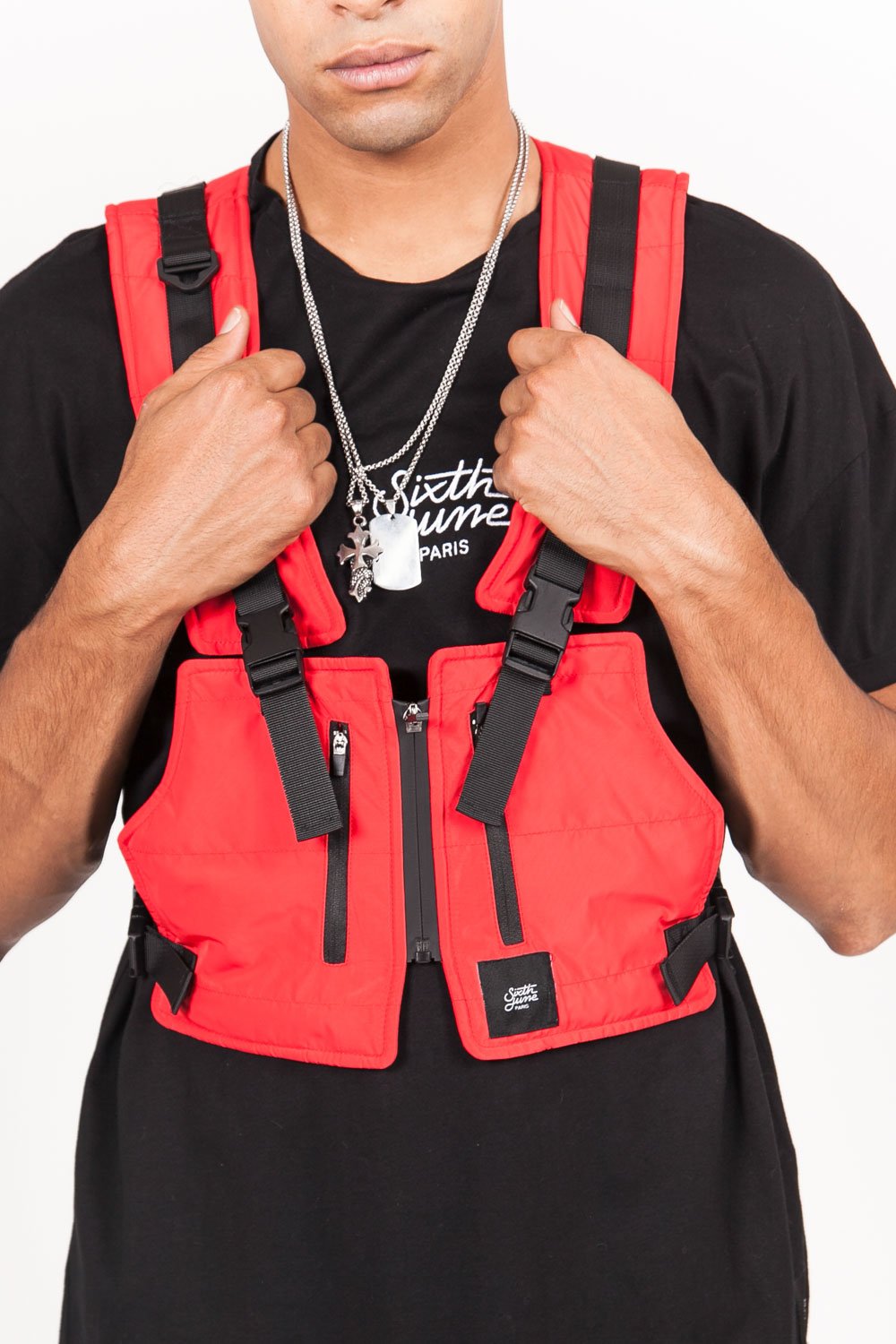 Light Short Tactical Vest Red Black