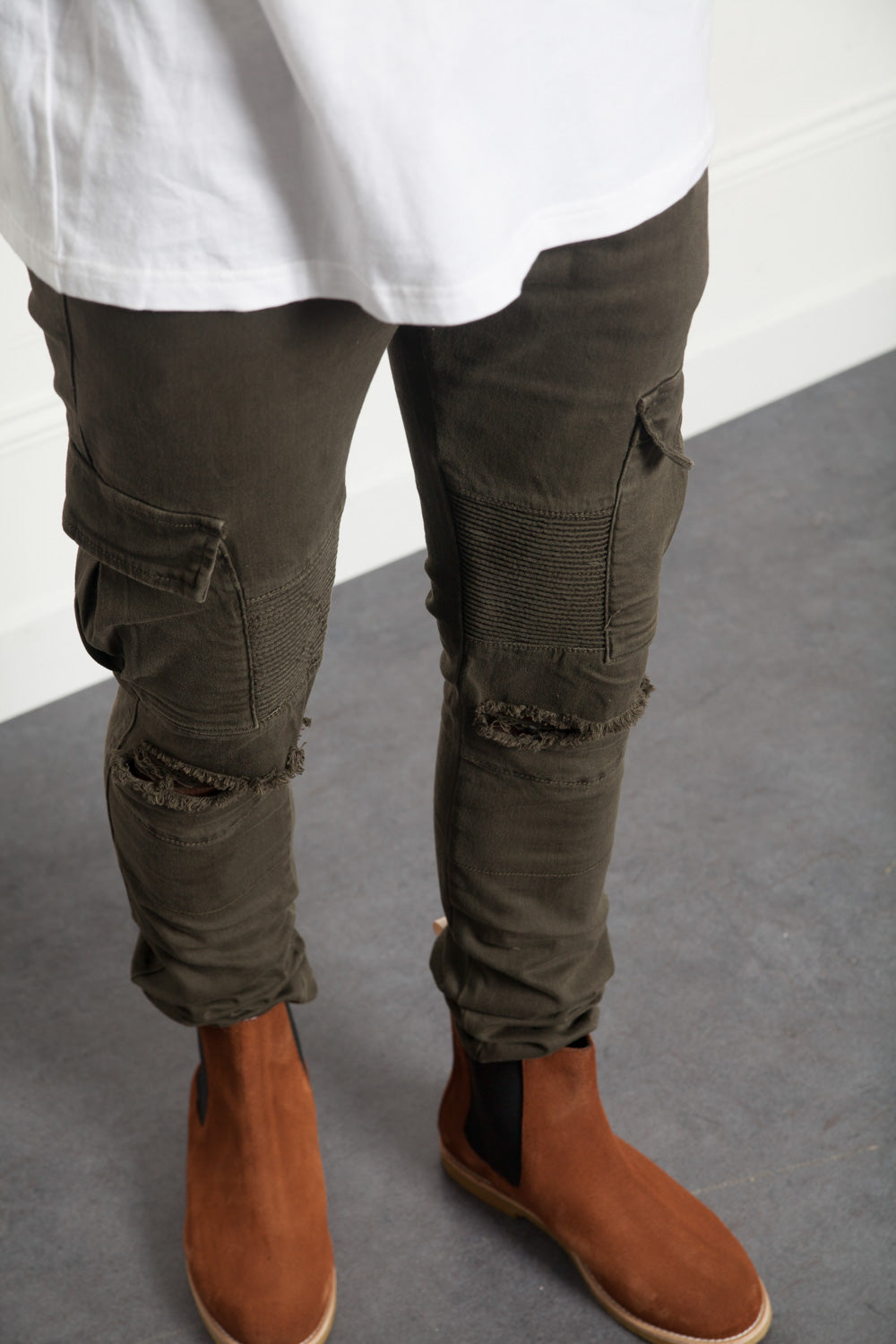 Sixth June - Denim biker yokes dark khaki M2452HDE