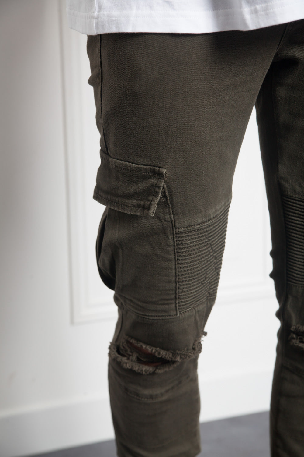 Sixth June - Denim biker yokes dark khaki M2452HDE