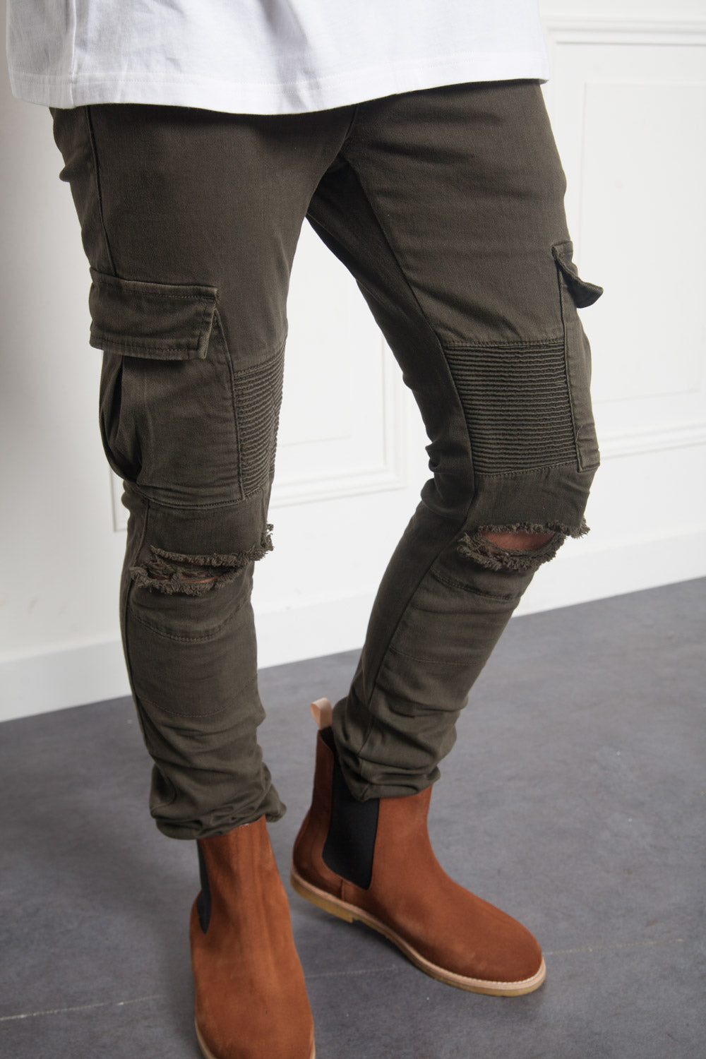 Sixth June - Denim biker yokes dark khaki M2452HDE