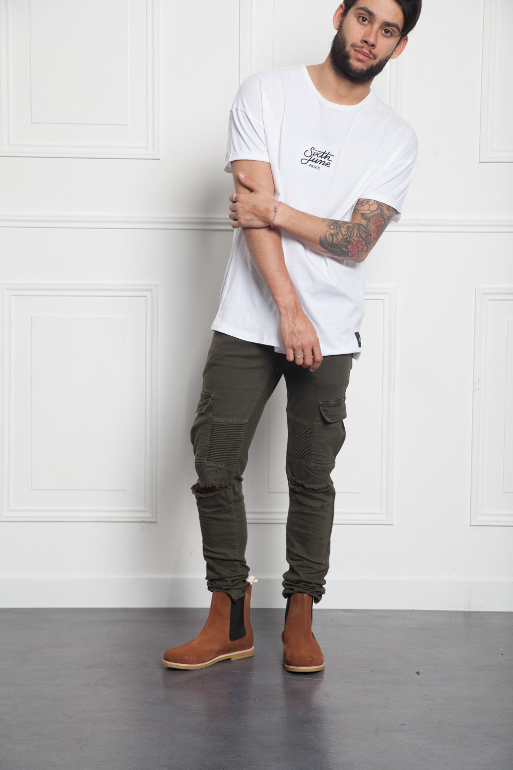 Sixth June - Denim biker yokes dark khaki M2452HDE