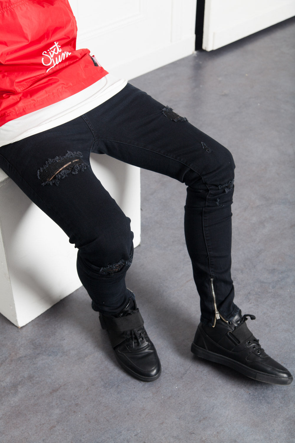 Sixth June - Denim ankle zipper black M2456HDE