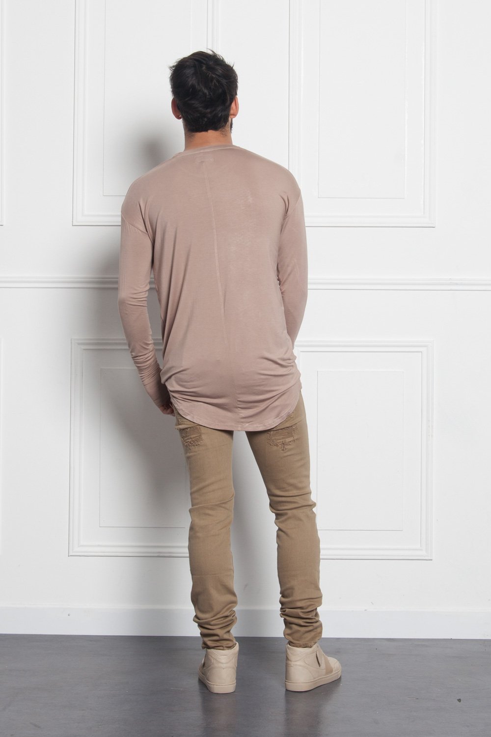 Denim destroyed inside patches sand