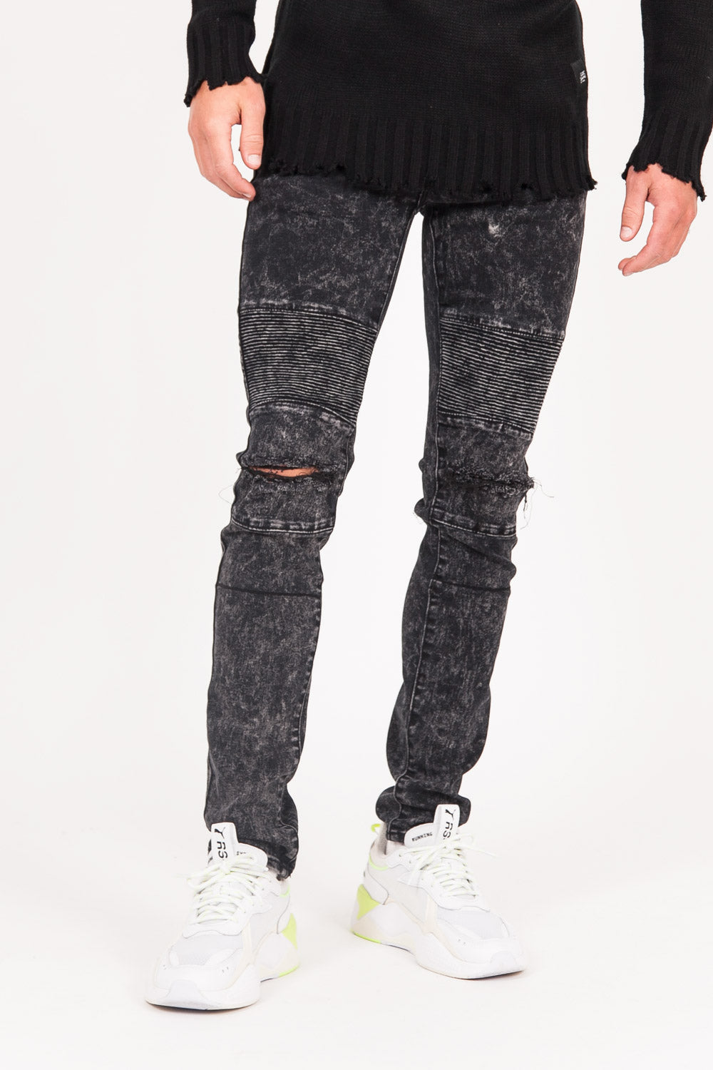 Sixth June - Jean biker destroy noir 1097K