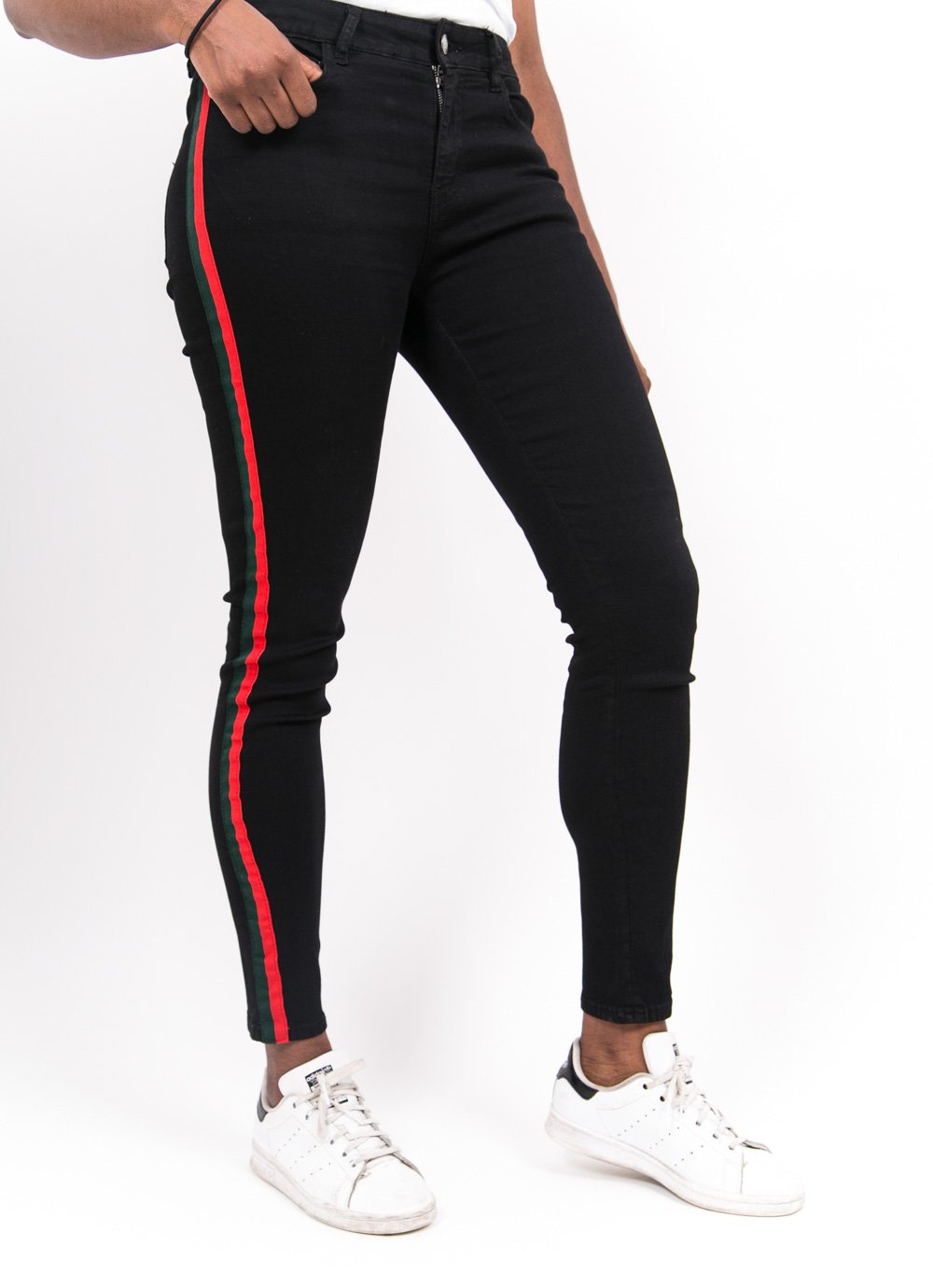 bands red green jeans black