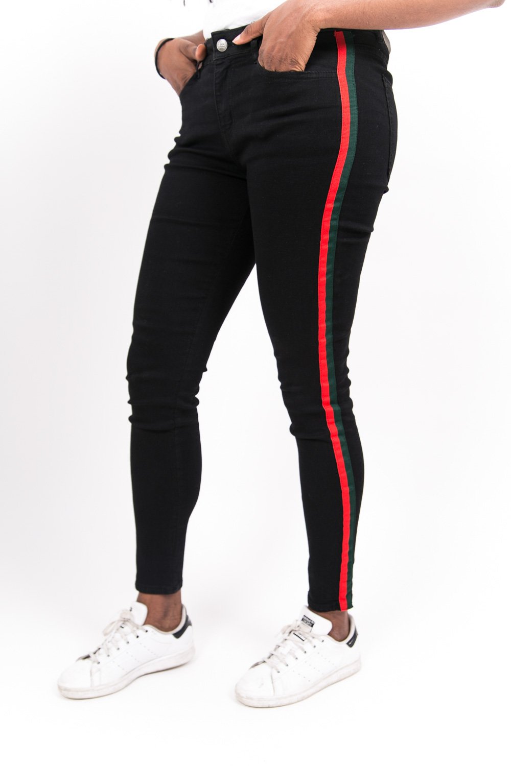 bands red green jeans black