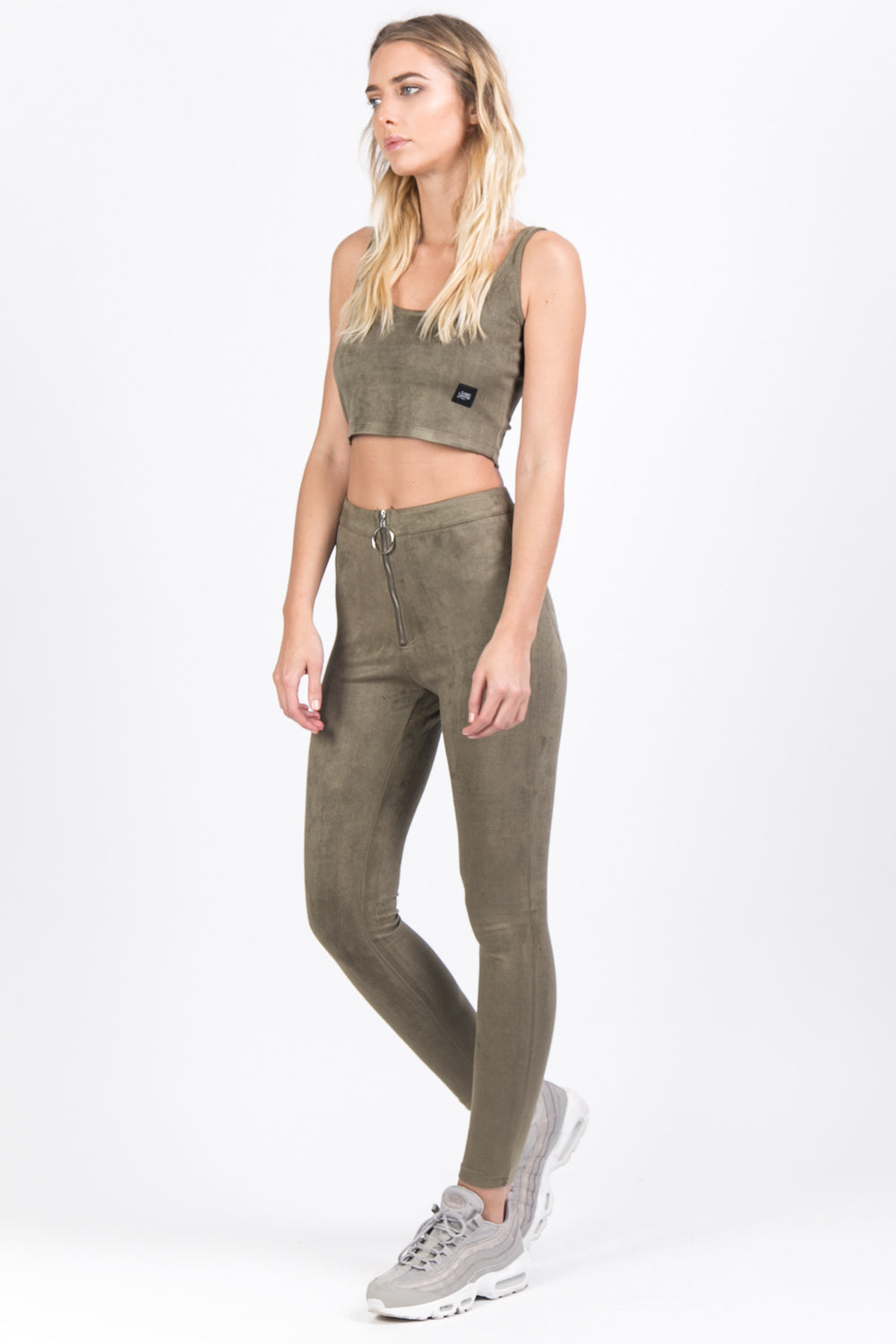 Sixth June - Legging suédine zip Sixth June kaki