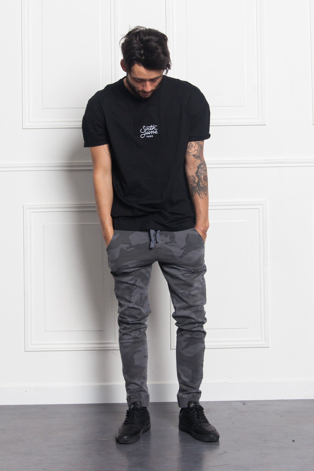 Sixth June - Jean jogging camouflage gris foncé