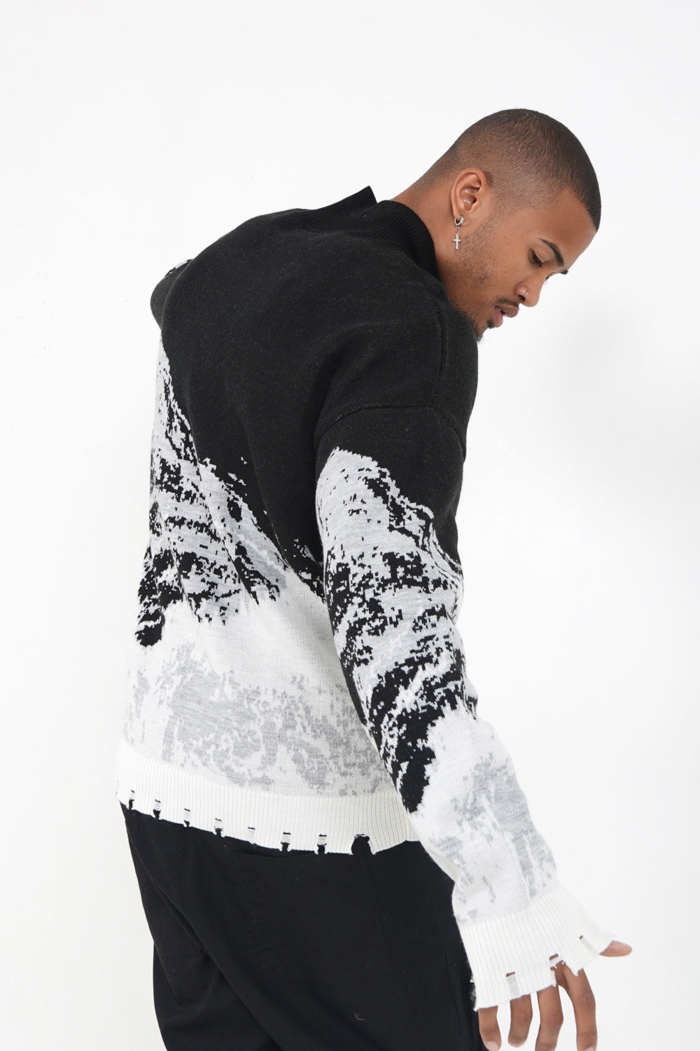 Sixth June - Pull imprimé montagne Noir