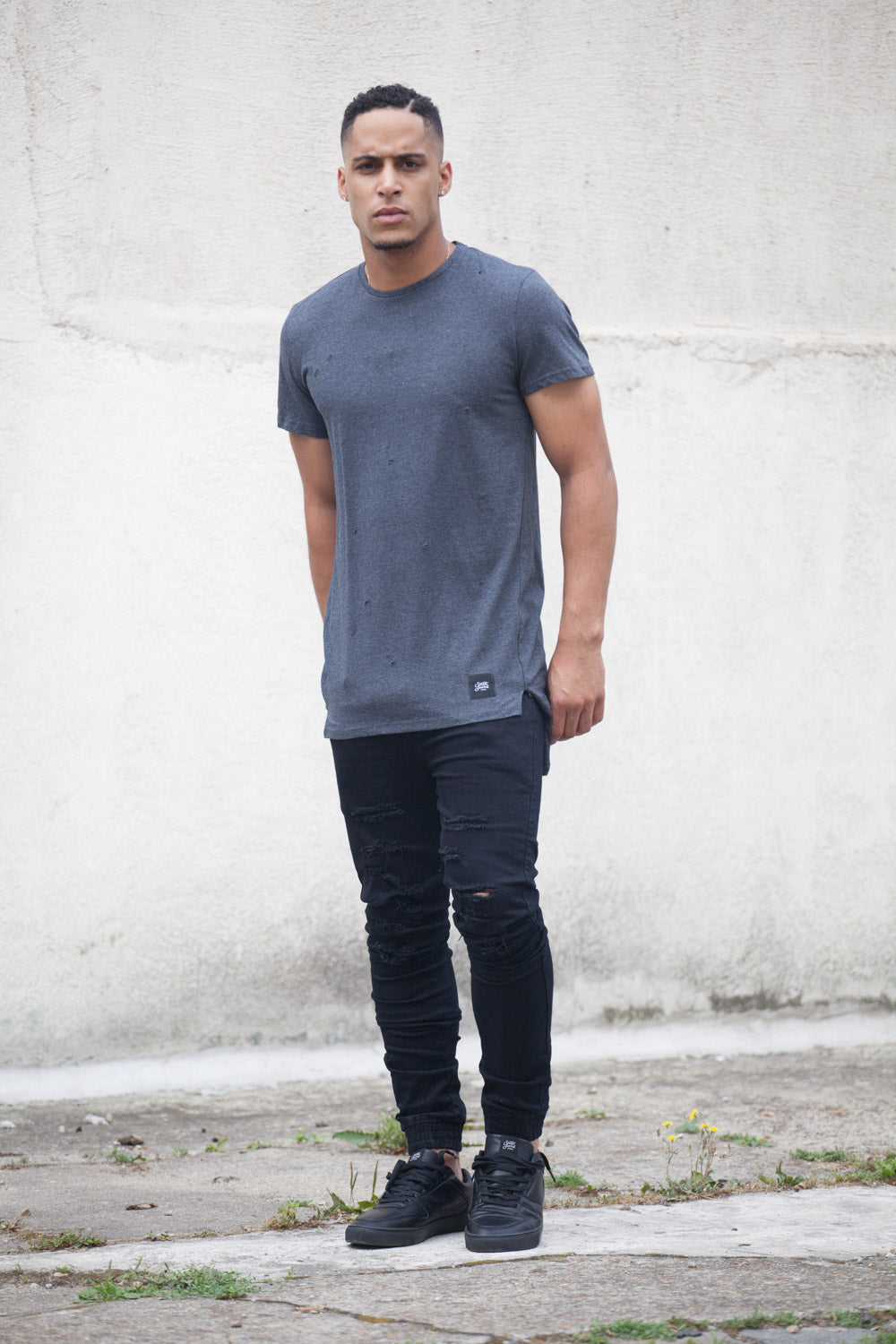 Sixth June - T-shirt asymétrique oversize gris foncé 2131C